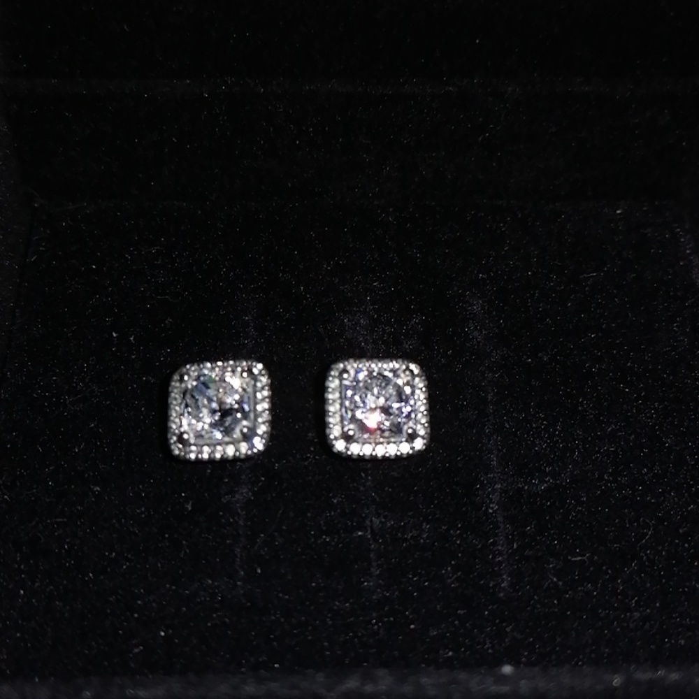 Pandora cz and sterling silver earrings